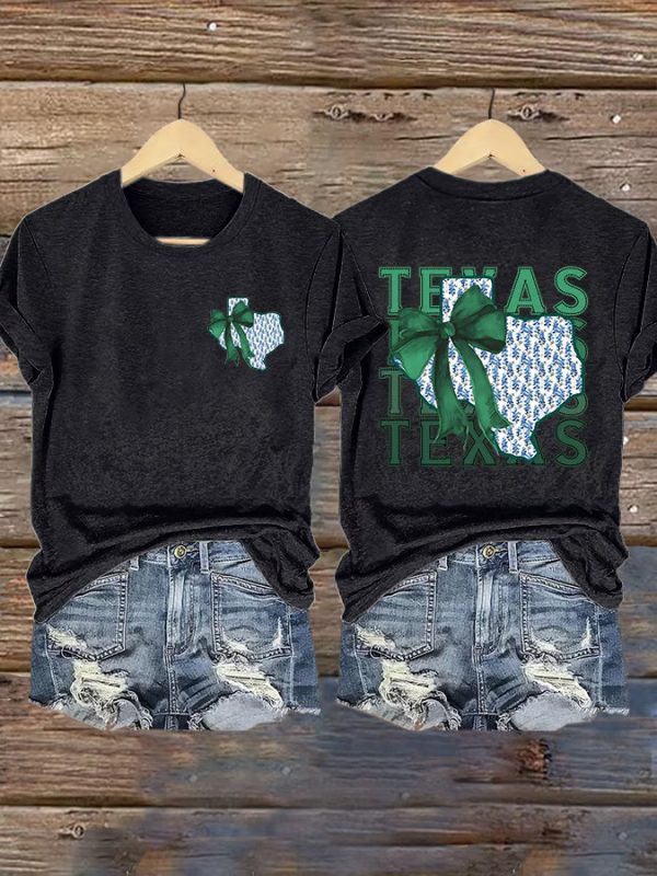 Retro Texas Strong Green Bow Print T-Shirt - Image 2