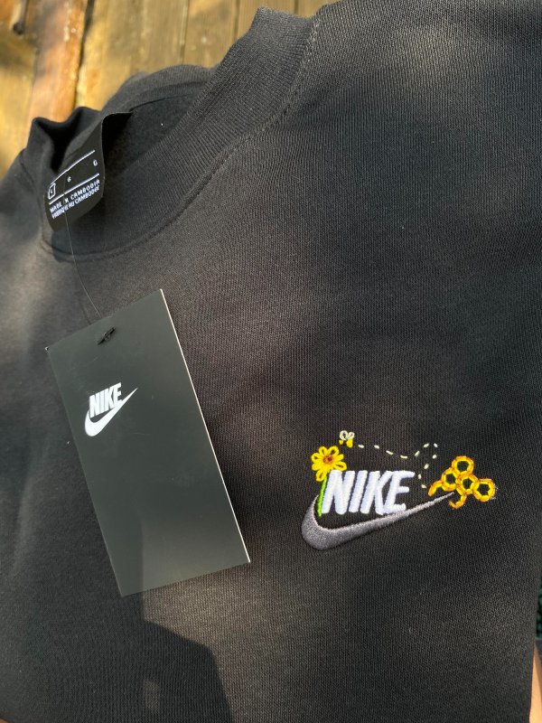 Vintage Style Nike Logo Match Flower Embroidered Crewneck Sweatshirt - TerraBell Designs