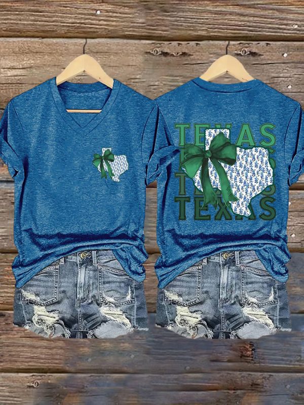 Retro Texas Strong Green Bow Print T-Shirt - Image 6