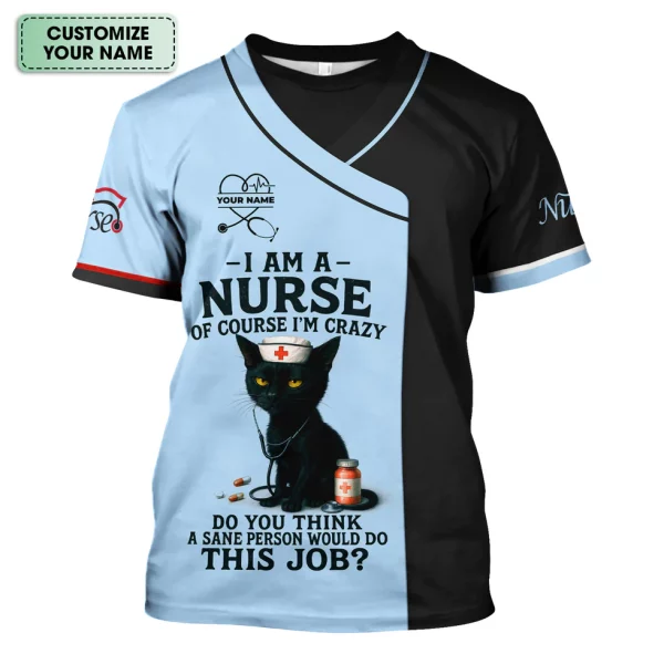 Funny Nurse Scrub Shirt with Black Cat Quote Design - Multiple Color Options Available - Gift for RN CNA LPN Healthcare Workers