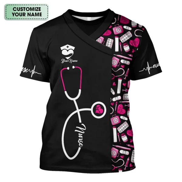 Personalized Nurse Shirt - Stethoscope & Medical Design with Heart - Custom Gift for RN CNA LPN Healthcare Workers - Image 2
