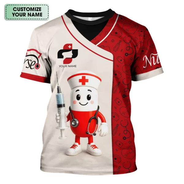 Funny Personalized Nurse Shirt - Pill Cartoon with Syringe - Custom Gift for RN CNA LPN or Nursing Student - Image 4
