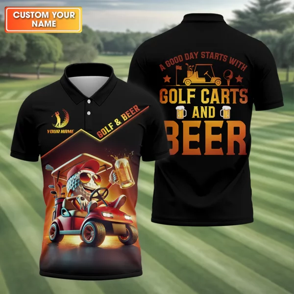 A Good Day Starts With Golf Carts And Beer Funny Golf Polo Shirt, Father's Day Gifts
