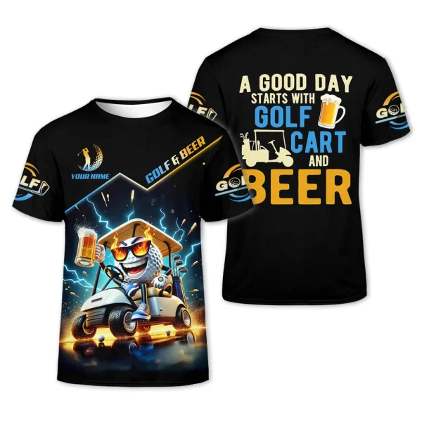 A Good Day Starts With Golf Cart & Beer Custom Golf Polo Shirt, Funny Golf Shirt, Golf Gift For Men - Image 3