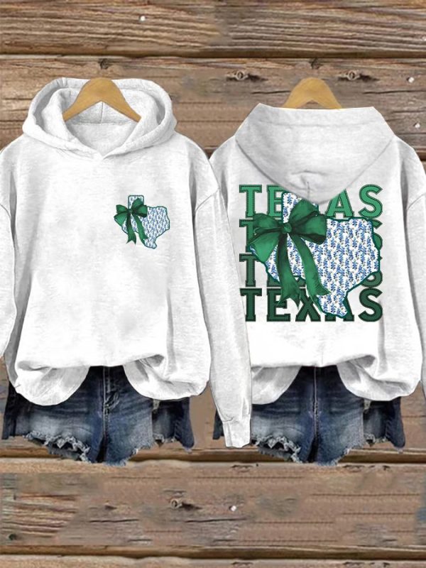 Retro Texas Strong Green Bow Print Hoodie - Image 4