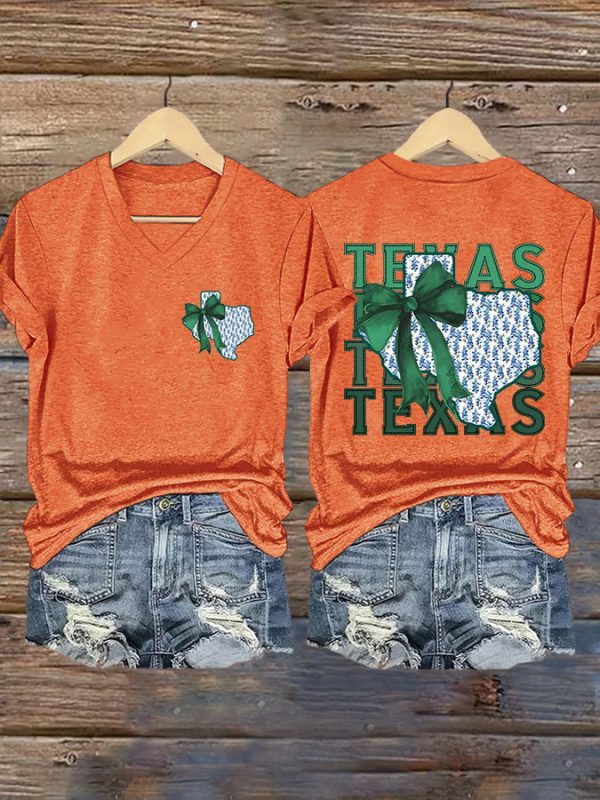Retro Texas Strong Green Bow Print T-Shirt - Image 10