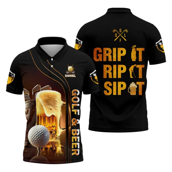 Grip It Rip It Sip It Custom Funny Golf Polo Shirt, Dad Golf Gifts - Image 5