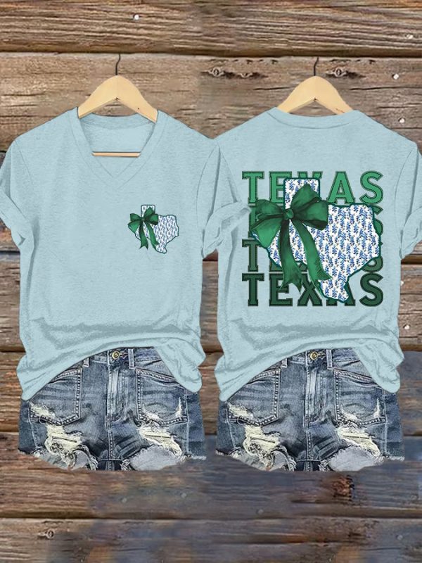 Retro Texas Strong Green Bow Print T-Shirt - Image 11