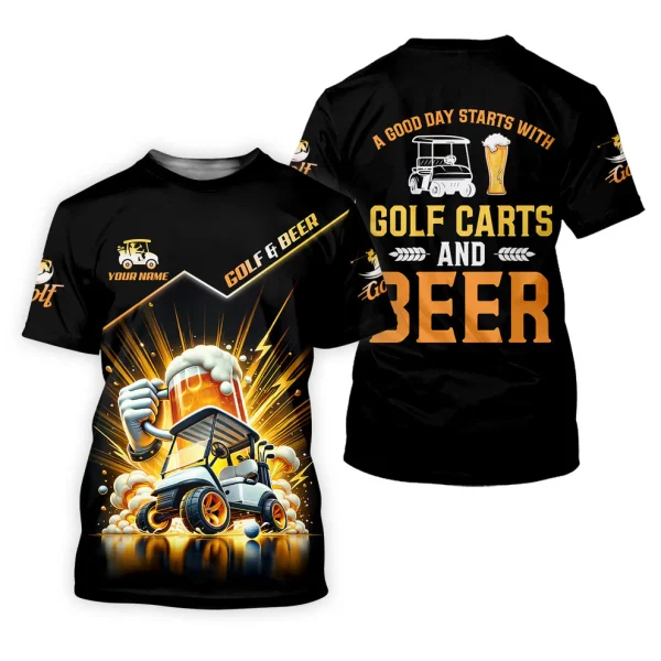 A Good Day Starts With Golf Carts And Beer Custom Men's Golf Polo Shirt, Dad Golf Gift - Image 2