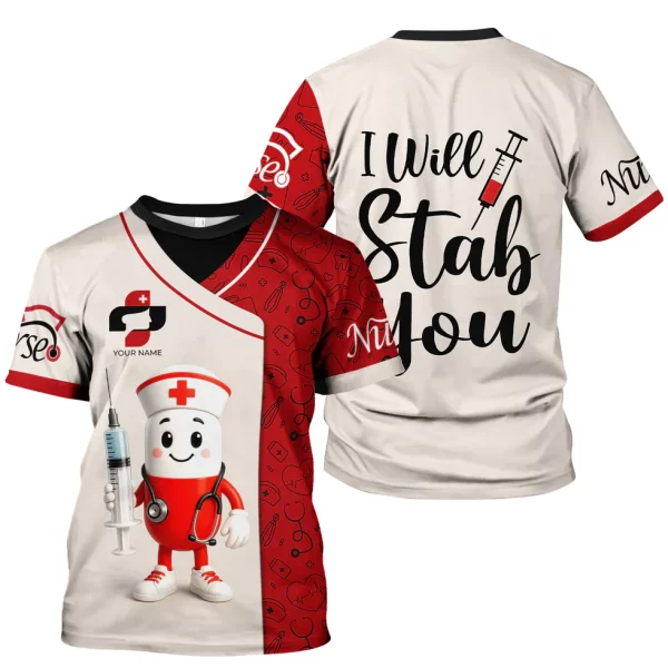 Funny Personalized Nurse Shirt - Pill Cartoon with Syringe - Custom Gift for RN CNA LPN or Nursing Student - Image 3
