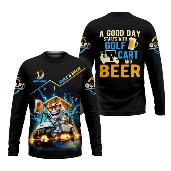 A Good Day Starts With Golf Cart & Beer Custom Golf Polo Shirt, Funny Golf Shirt, Golf Gift For Men - Image 4