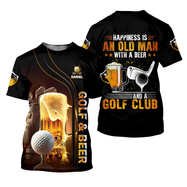 Happiness Is An Old Man With A Beer And A Golf Club Custom Funny Golf Polo Shirt, Dad Golf Gifts - Image 2
