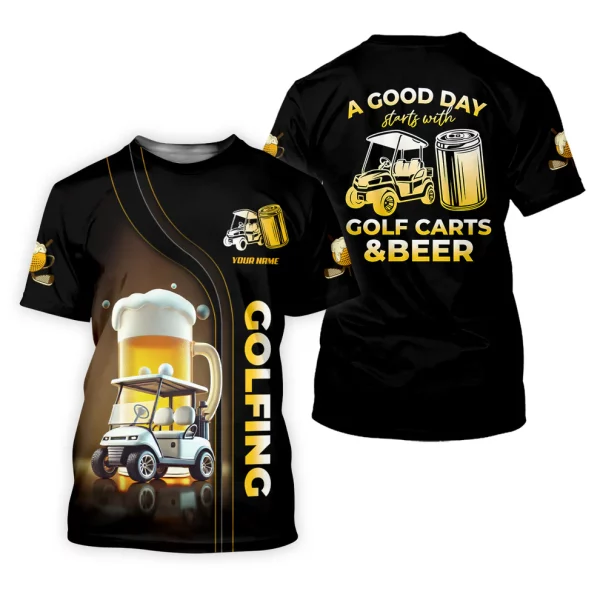 A Good Day Starts With Golf Carts And Beer Custom Men's Golf Polo Shirt, Funny Golf Shirt, Dad Golf Gift - Image 2