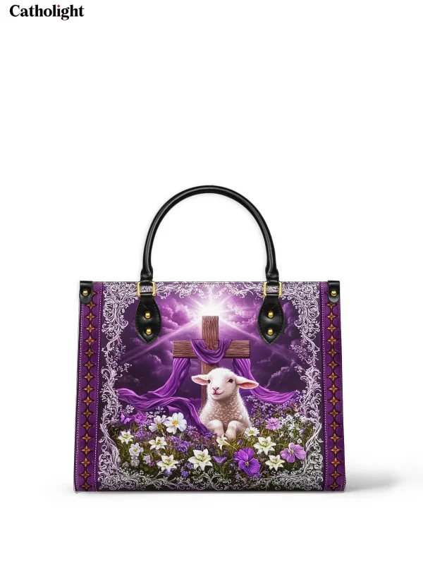Lamb of God Cross Leather Handbag - Spiritual Art for Believers