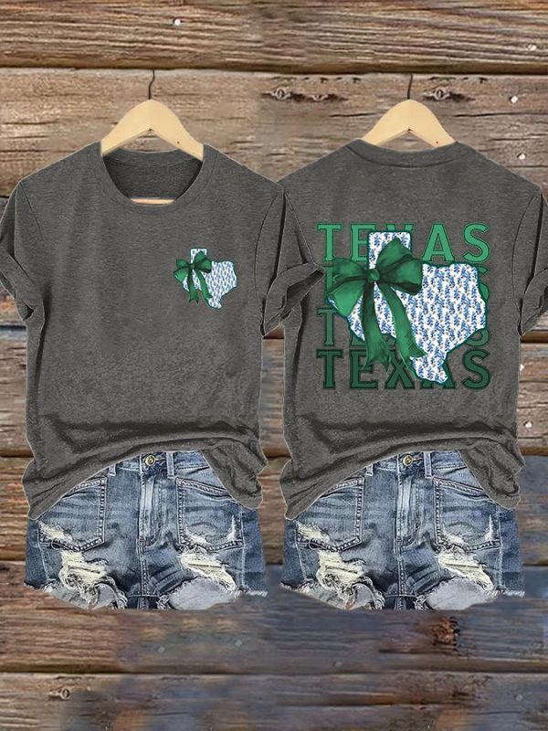 Retro Texas Strong Green Bow Print T-Shirt - Image 3