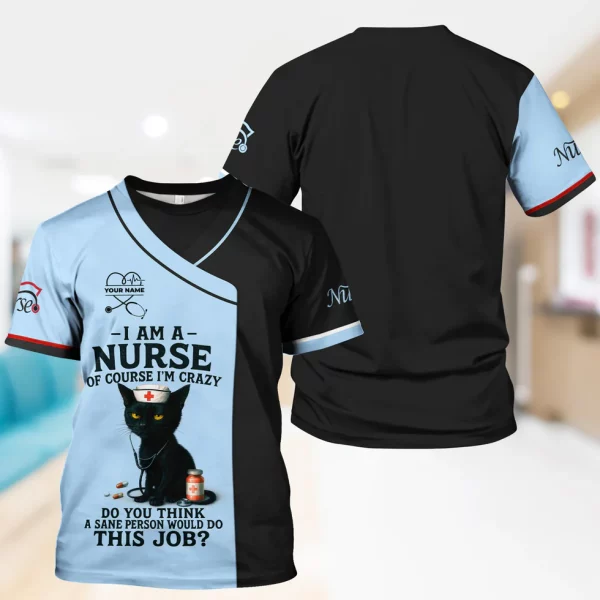 Funny Nurse Scrub Shirt with Black Cat Quote Design - Multiple Color Options Available - Gift for RN CNA LPN Healthcare Workers - Image 2