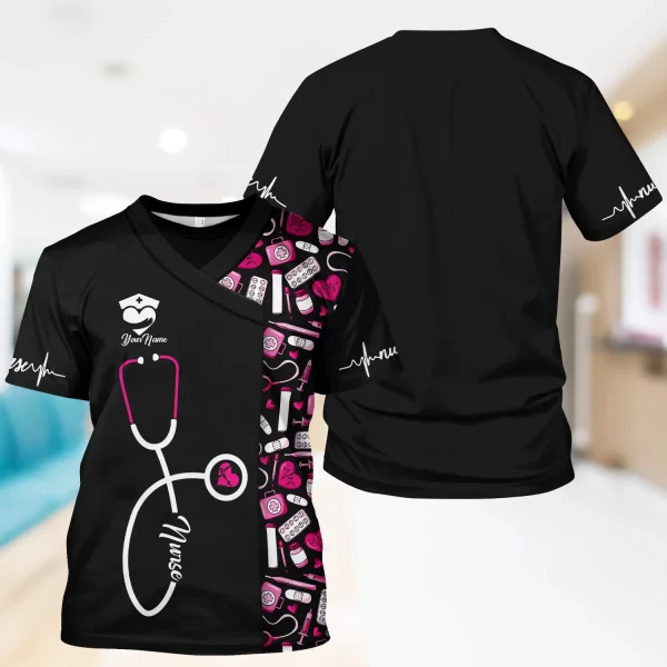 Personalized Nurse Shirt - Stethoscope & Medical Design with Heart - Custom Gift for RN CNA LPN Healthcare Workers