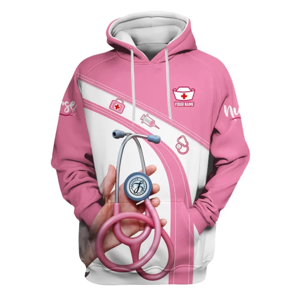 Personalized Nurse Shirt for Women - Pink Stethoscope Gift for RN CNA LPN - Custom Name Medical Uniform Tee - Image 9