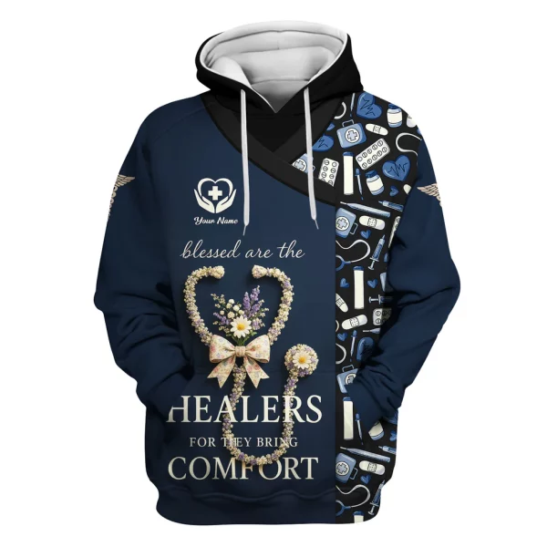 Personalized Blessed Healer Scrubs for Women RN CNA LPN - Floral Heart Stethoscope Design with Inspirational Quote - Custom Name Gift for Healthcare Workers & Nurses - Image 10