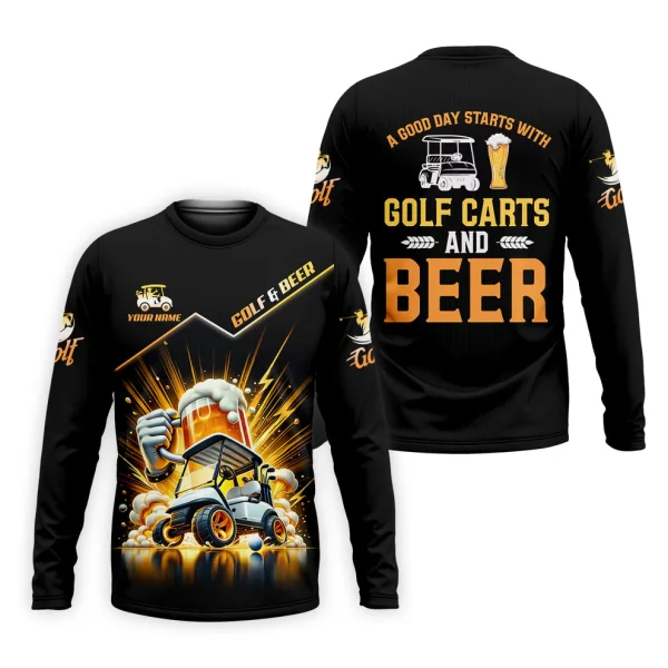 A Good Day Starts With Golf Carts And Beer Custom Men's Golf Polo Shirt, Dad Golf Gift - Image 3