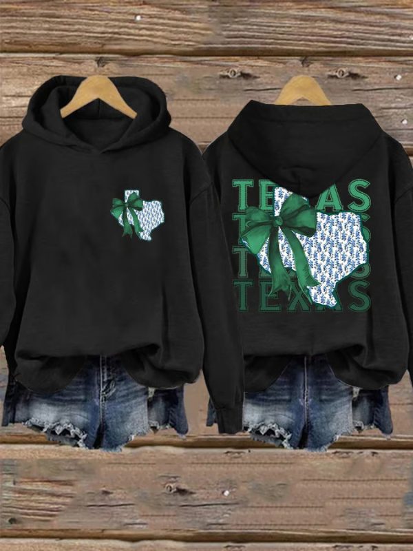 Retro Texas Strong Green Bow Print Hoodie - Image 2