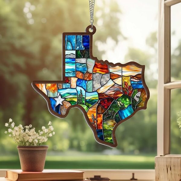 Texas Map Decoration Window Hanging Suncatcher TQN3696WH, 8x8 in - Indoor, Outdoor, Home Decor, Window Suncatcher Hanging Decorations
