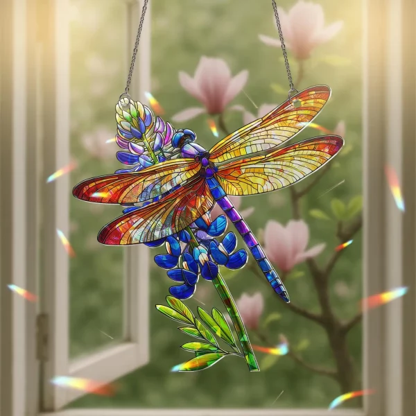 Wholesale Dragonfly & Texas Bluebonnet Hologram Acrylic Window Hanging Texas Suncatcher
