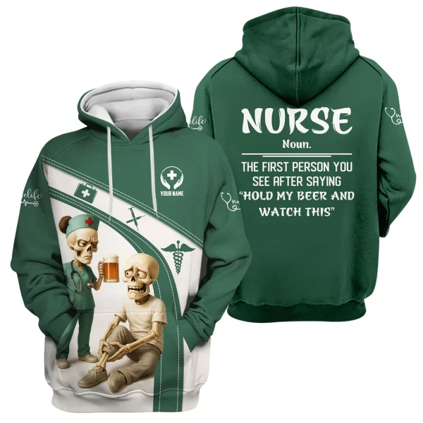 Funny Skeleton Nurse Shirt for Women - Custom Name Beer Joke Medical Uniform - Hilarious Gift for RN CNA LPN - Image 8