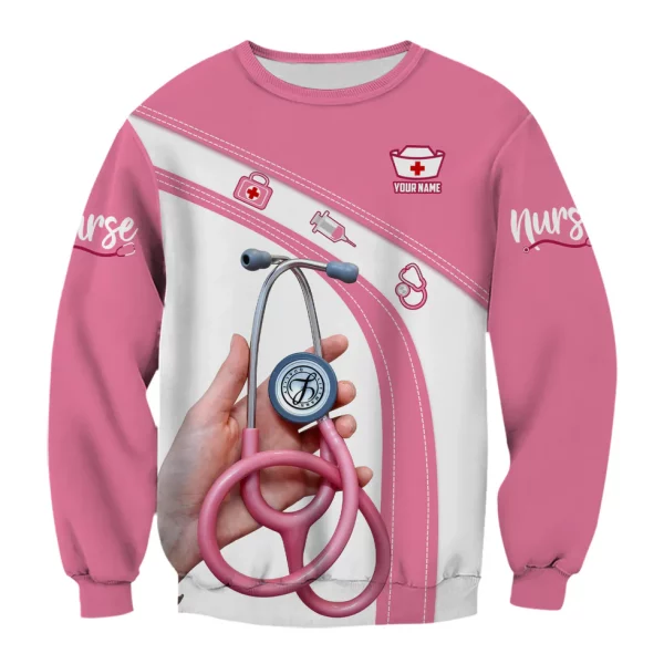 Personalized Nurse Shirt for Women - Pink Stethoscope Gift for RN CNA LPN - Custom Name Medical Uniform Tee - Image 6