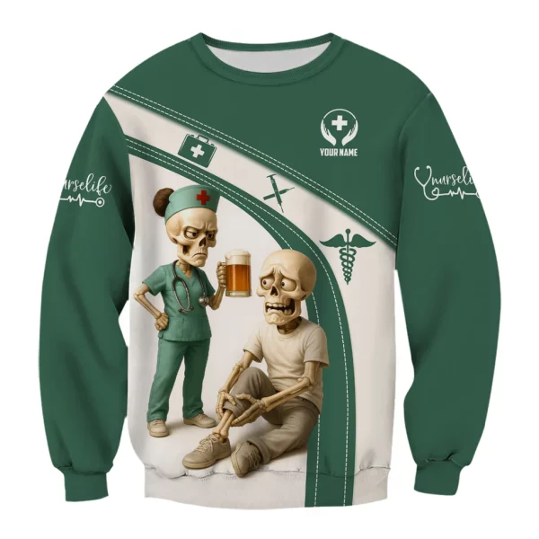 Funny Skeleton Nurse Shirt for Women - Custom Name Beer Joke Medical Uniform - Hilarious Gift for RN CNA LPN - Image 6