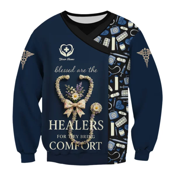 Personalized Blessed Healer Scrubs for Women RN CNA LPN - Floral Heart Stethoscope Design with Inspirational Quote - Custom Name Gift for Healthcare Workers & Nurses - Image 7