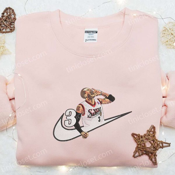 Allen Iverson x Nike Embroidered Shirt, NBA Sports Embroidered Shirt, Celebrity Embroidered Hoodie - Small Gifts Great Love - Image 3