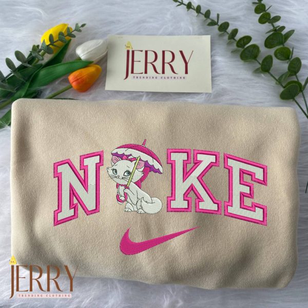 Aristocats Cat with Umbrella Nike  Embroidered Sweatshirt - Image 3