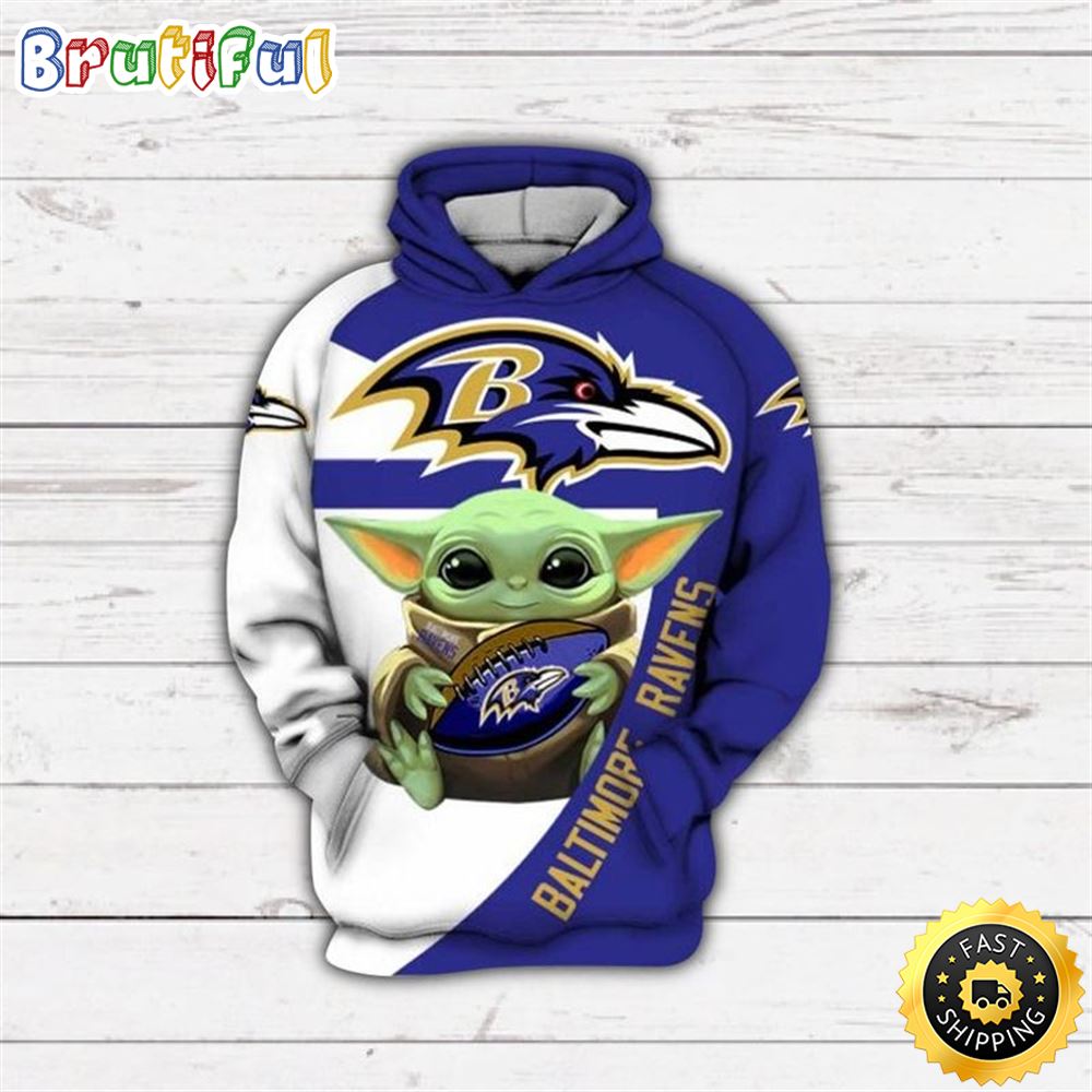 Baby Yoda Baltimore Ravens Gift For Fan 3d Hoodie All Over Print