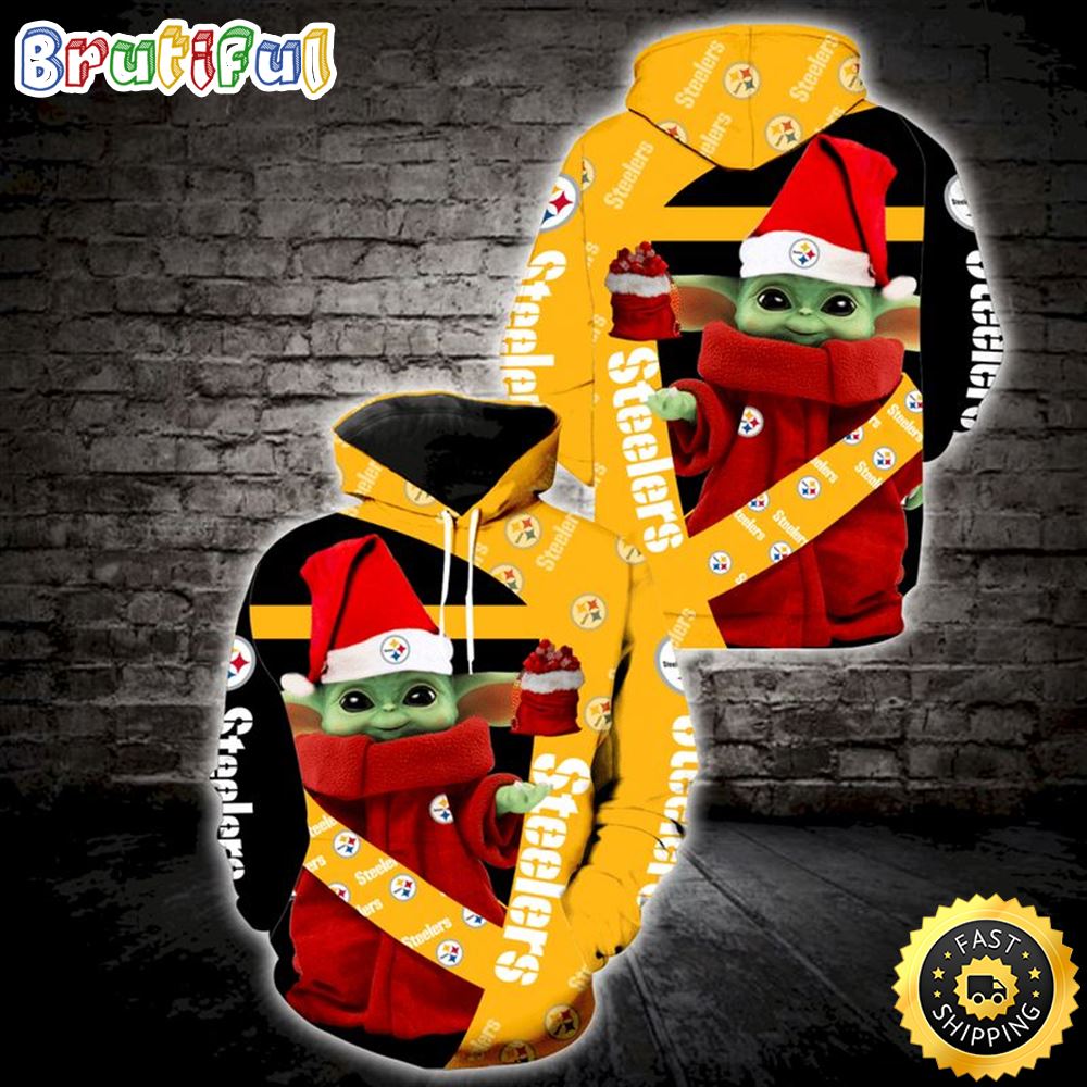 Baby Yoda Lovers Pittsburgh Steelers Christmas 3d Hoodie All Over Printed