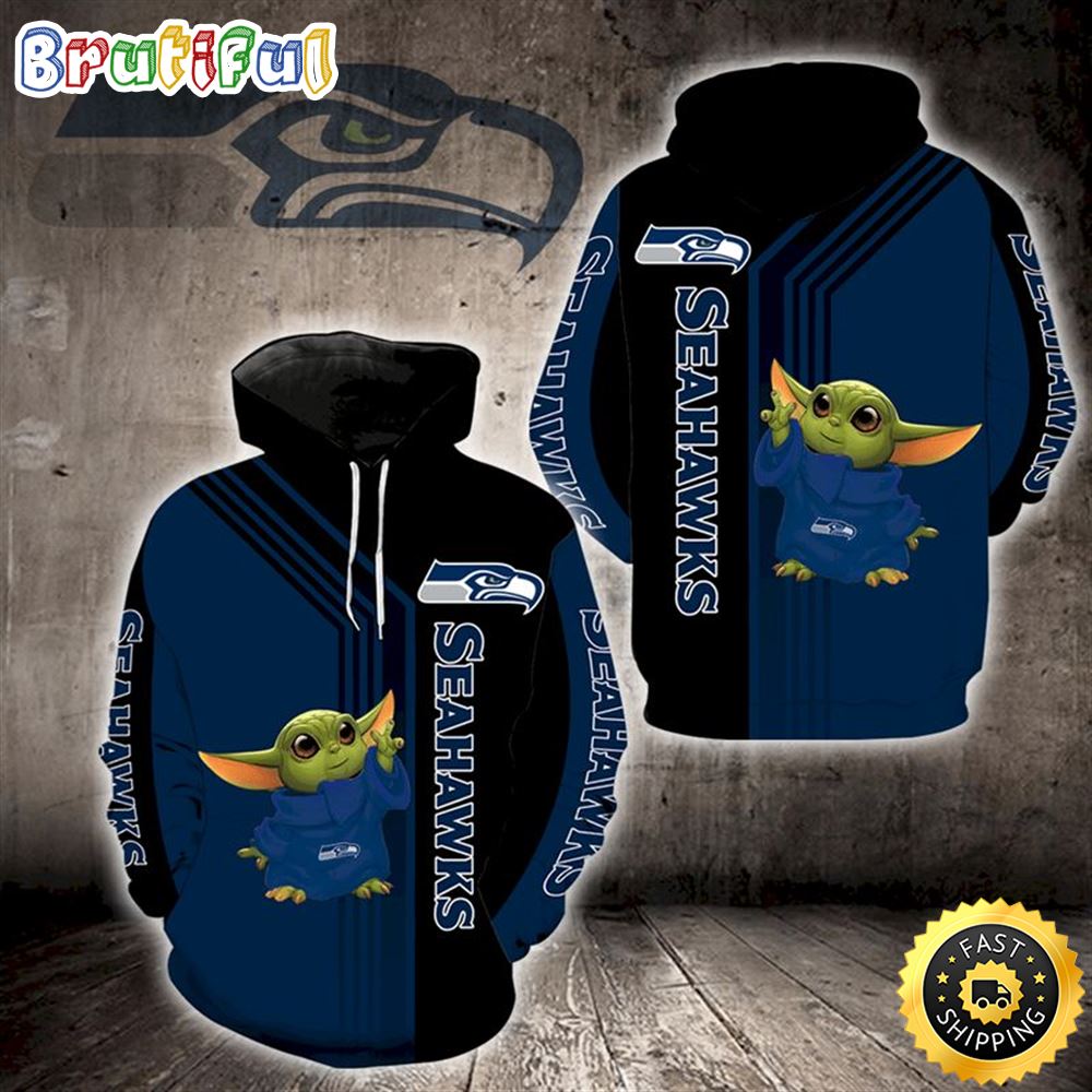 Baby Yoda Lovers Seattle Seahawks Blue Black 3d Hoodie All Over Print