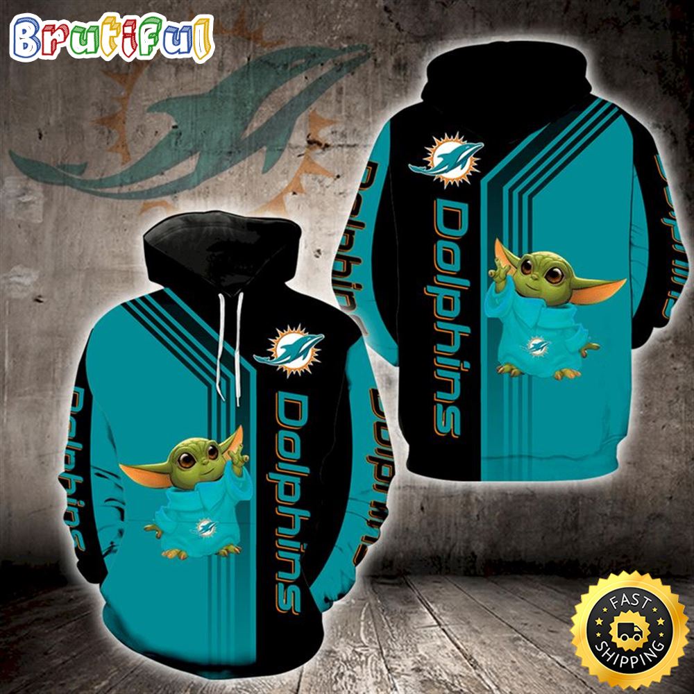 Baby Yoda Miami Dolphins 3d Hoodie All Over Print Miami Dolphins Fan Gifts