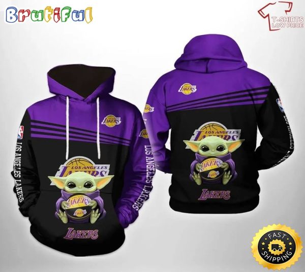 Baby Yoda With Los Angeles Lakers 3d Hoodie All Over Printed