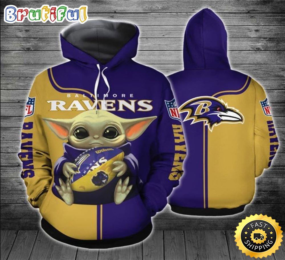 Baltimore Ravens Baby Yoda 3d Hoodie All Over Print Unique Baltimore Ravens Gifts