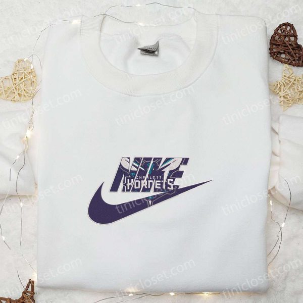 Charlotte Hornets x Nike Embroidered Shirt, NBA Sports Embroidered Hoodie, Nike Inspired Embroidered T-Shirt - Small Gifts Great Love - Image 2