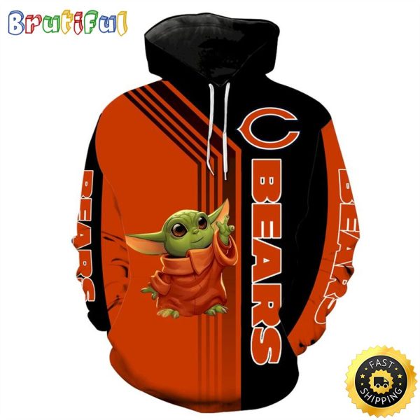 Chicago Bears Baby Yoda 3d Hoodie All Over Print Chicago Bears Gifts For Men