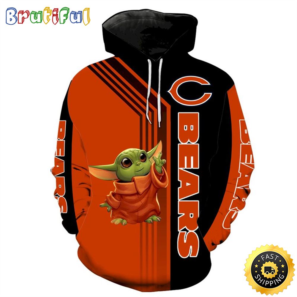 Chicago Bears Baby Yoda 3d Hoodie All Over Print Chicago Bears Gifts For Men