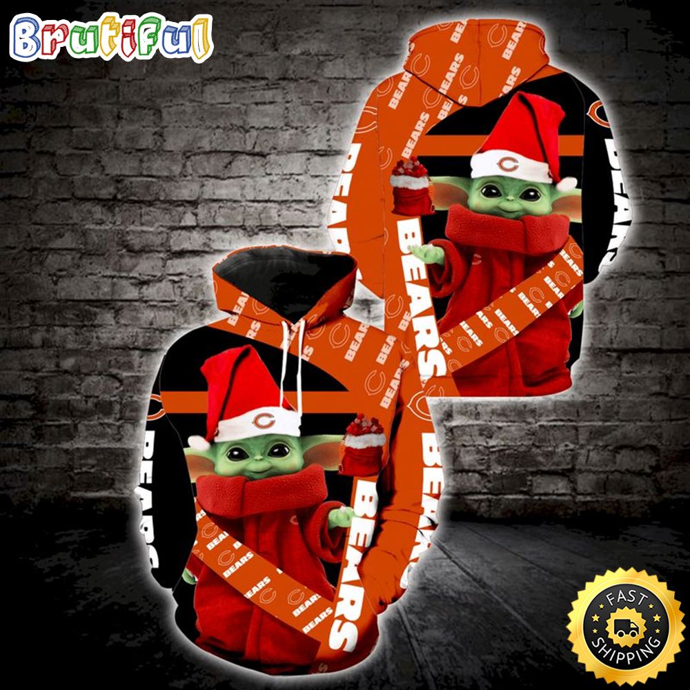 Christmas Chicago Bears Baby Yoda 3d Hoodie All Over Print