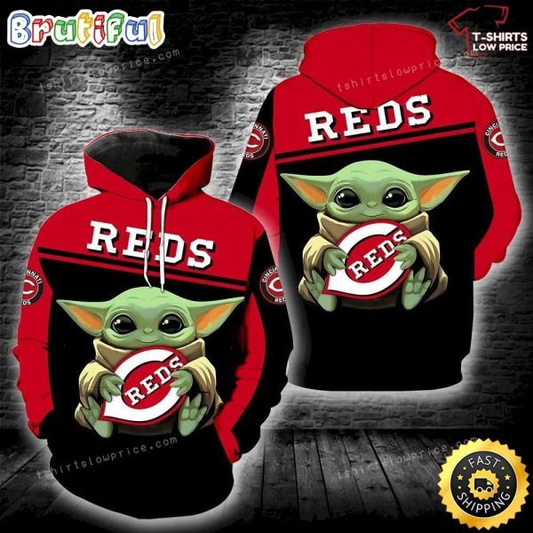 Cincinnati Reds Baby Yoda Hold Logo Full Print 3d Hoodie And Zipper Men Women