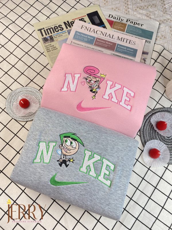 Cosmo And Wanda The Fairly Odd Parents Nike Embroidered Sweatshirt, Matching Hoodie Embroidered - Image 2