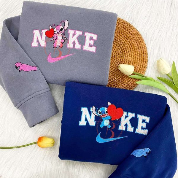 Couple Disney Stitch And Angel Embroidered Sweatshirt - TerraBell Designs - Image 2