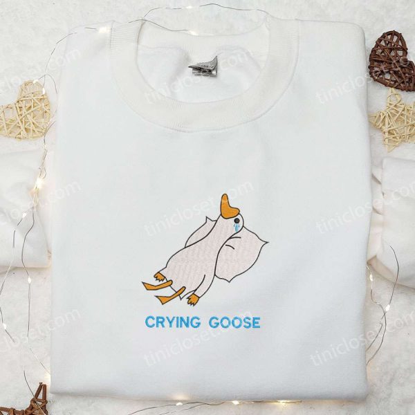 Crying Silly Goose Embroidered Shirt, Animal Embroidered Shirt, Funny Embroidered Shirt - Small Gifts Great Love