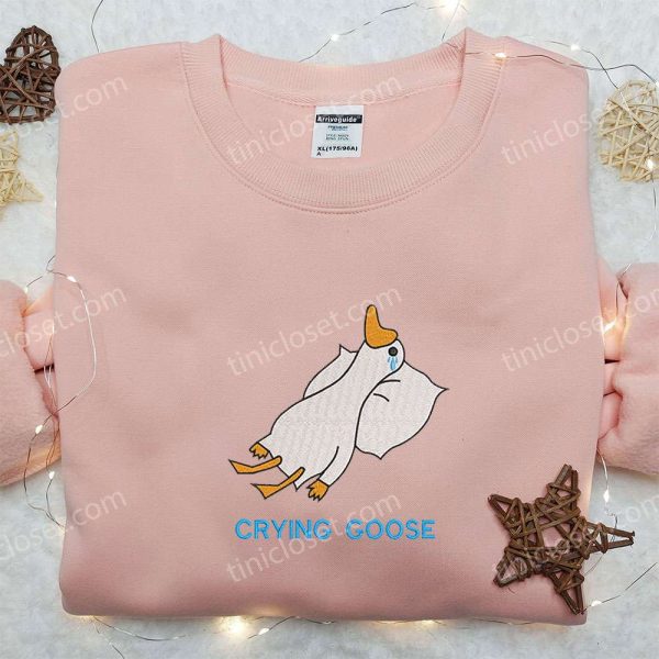 Crying Silly Goose Embroidered Shirt, Animal Embroidered Shirt, Funny Embroidered Shirt - Small Gifts Great Love - Image 2