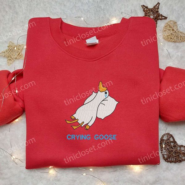 Crying Silly Goose Embroidered Shirt, Animal Embroidered Shirt, Funny Embroidered Shirt - Small Gifts Great Love - Image 3