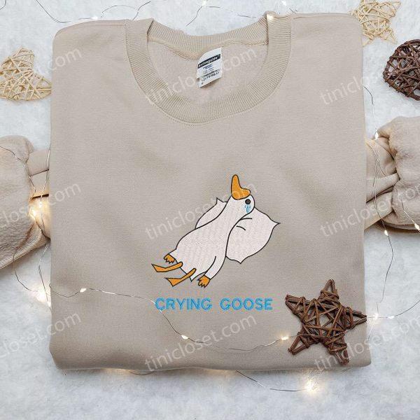 Crying Silly Goose Embroidered Shirt, Animal Embroidered Shirt, Funny Embroidered Shirt - Small Gifts Great Love - Image 4